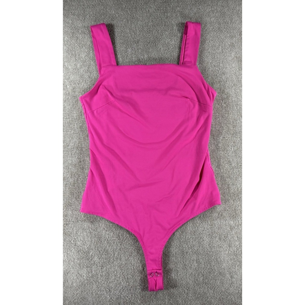 Reoria Pink Bodysuit Women M Sleeveless Square Neck Snap Thong Stretch Top‎